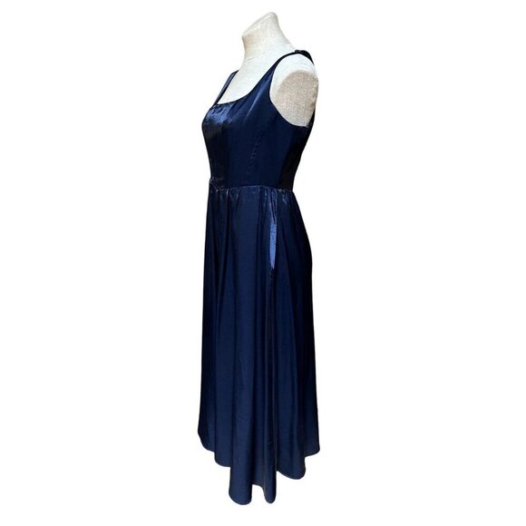 WAYF Corset Midi Dress Fit + Flare Midnight Blue Satin Retro 80s Prom Style Glam - Picture 4 of 12
